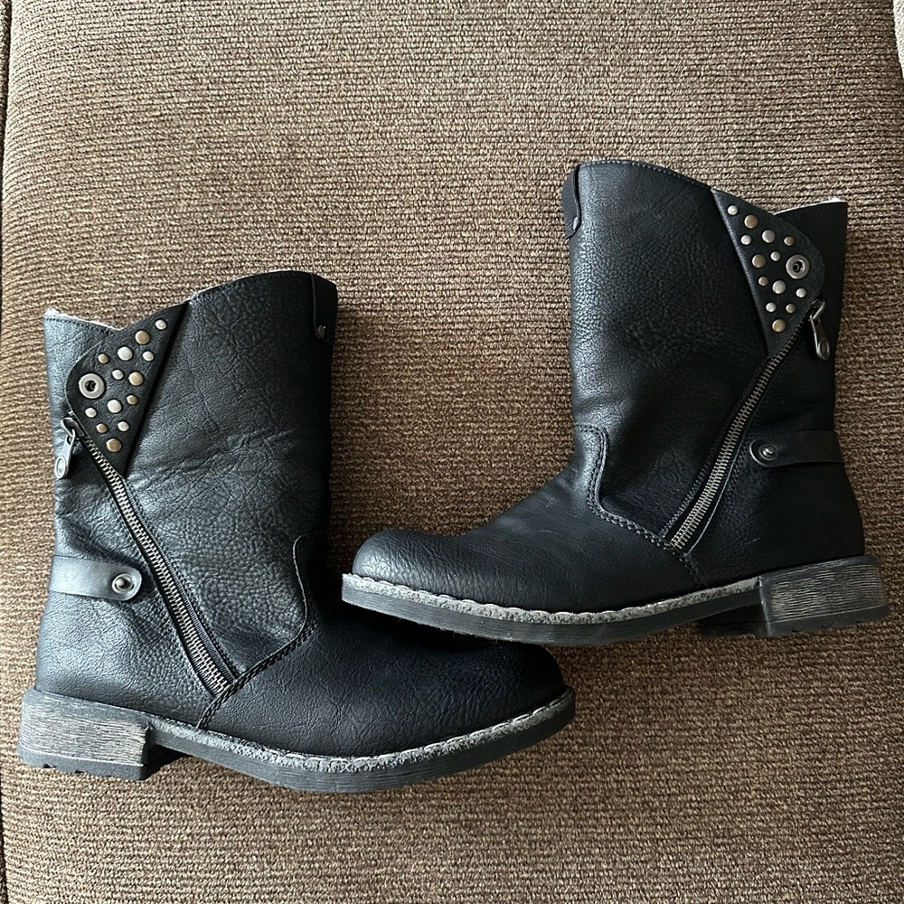 Rieker Black Combat Boots with Silver Studs
